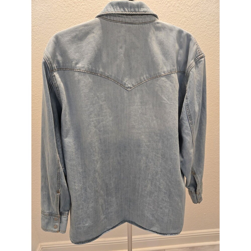 ​Universal Thread Denim L Oversized Pearl Snaps Western Embroidered Stars Womens - Picture 5 of 13